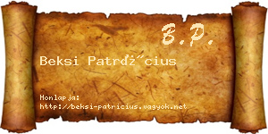 Beksi Patrícius névjegykártya